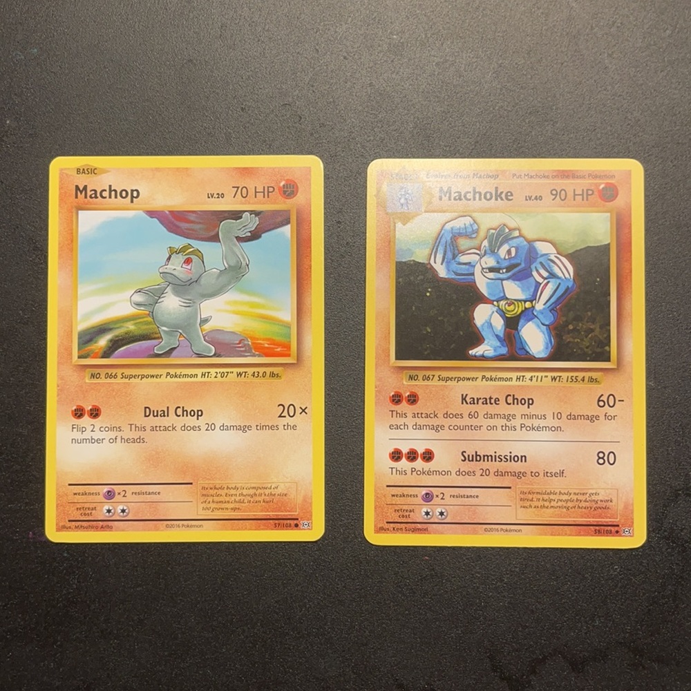 Pokémon card Machop and Machoke